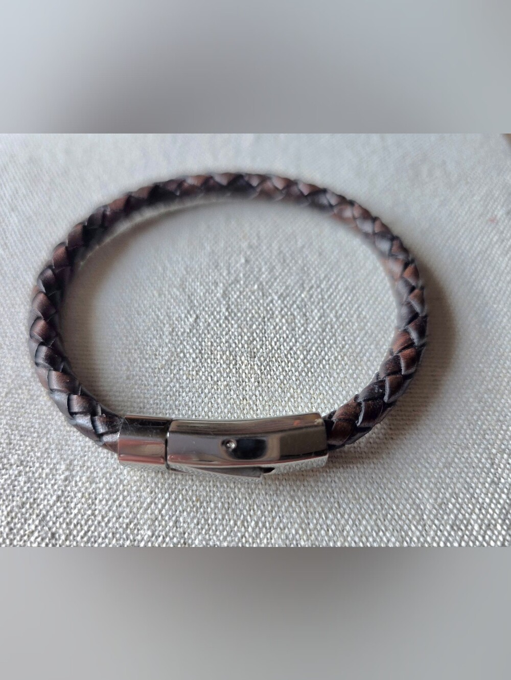 Men's Dark Brown Braided Leather Bracelet with Stainless Steel Push-Button Clasp